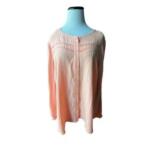 Lane Bryant Womens No-Peek Crewneck Button Front Blouse Size 22 Pink Cottagecore